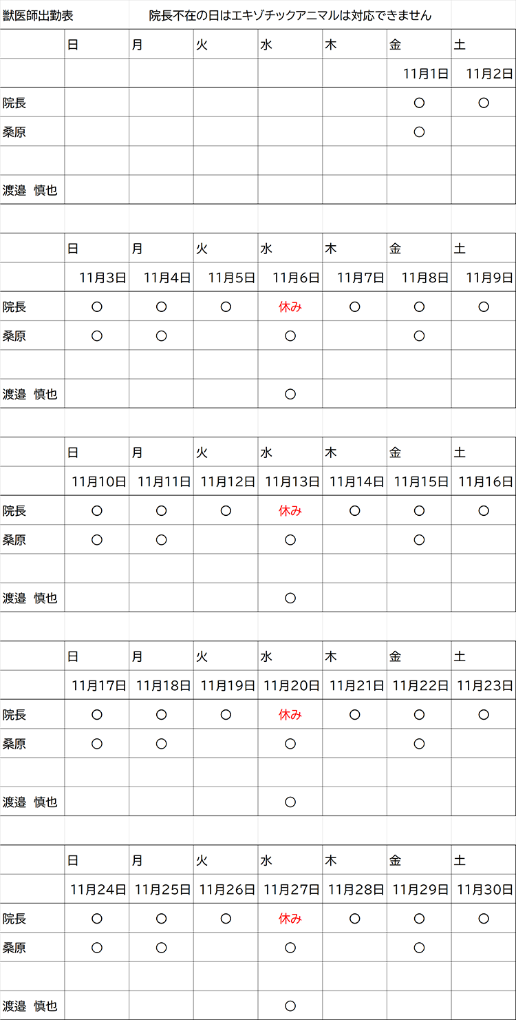 獣医師出勤表